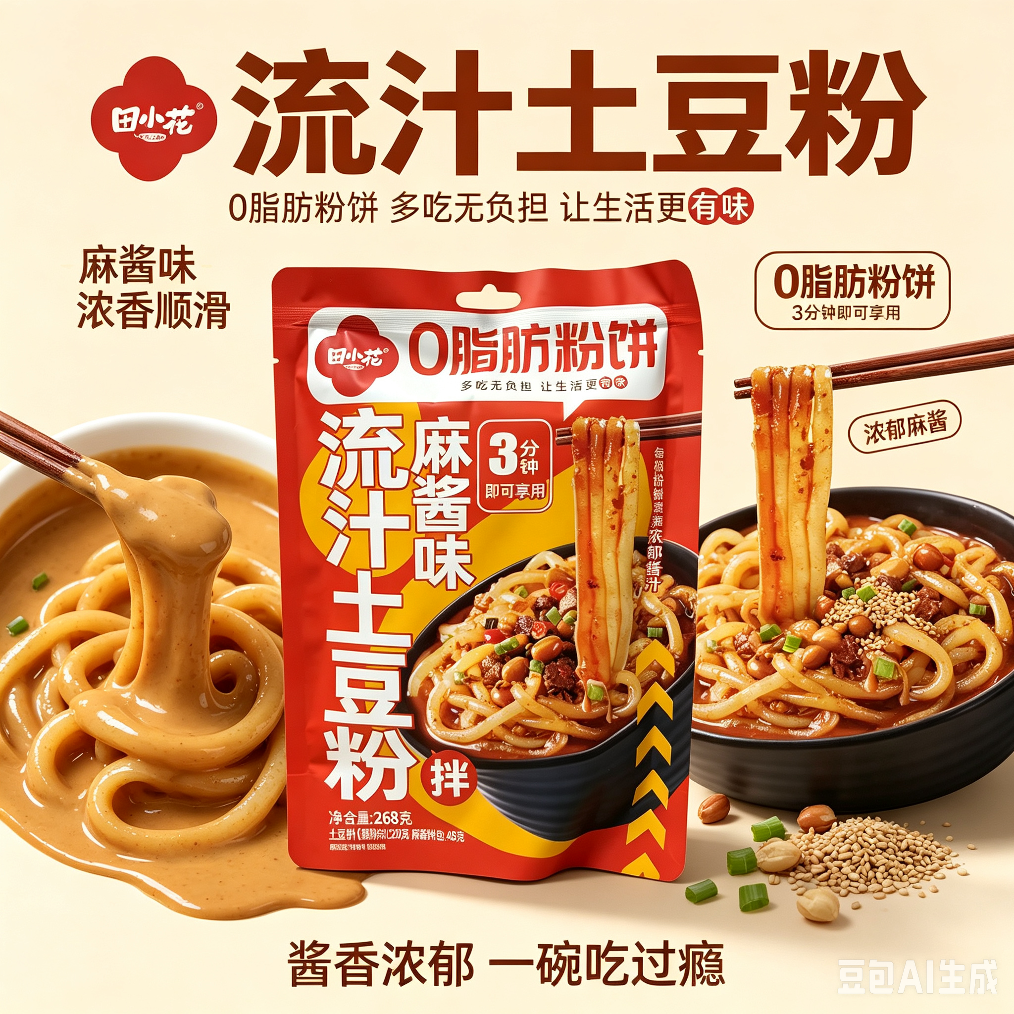 田小花 0脂肪肥汁土豆粉 麻酱味 Zero-Fat Potato Vermicelli with Sesame Paste Flavor 268g