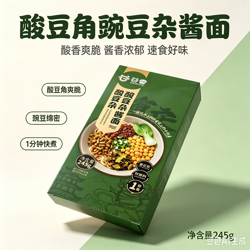 谷香 酸豆角豌豆杂酱面 Pickled Long Bean & Pea Zhajiang Noodles 245g