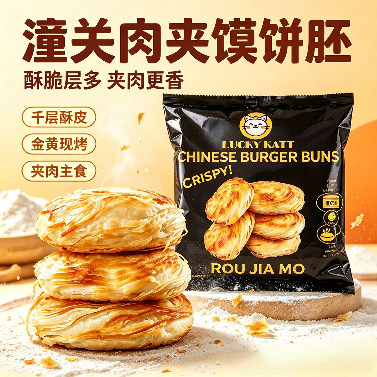 ❄️Lucky Cat 千层馍 / 潼关肉夹馍饼胚 Chinese Burger Buns 550g