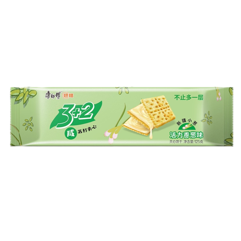 康师傅 3+2咸苏打饼干 活力香葱味 3+2 Biscuit with Cream Filling Leek 125g