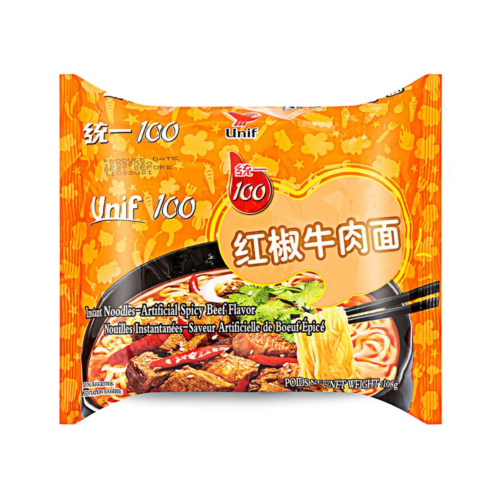 统一100 红椒牛肉面 Unif100 Instant Noodles Spicy Beef 108g