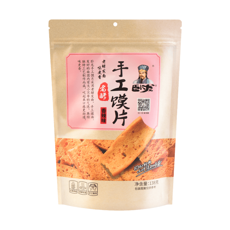 (临期24.03.25)卧龙 馍片 香辣味 Wheat Cracker Spicy-Hot 138g