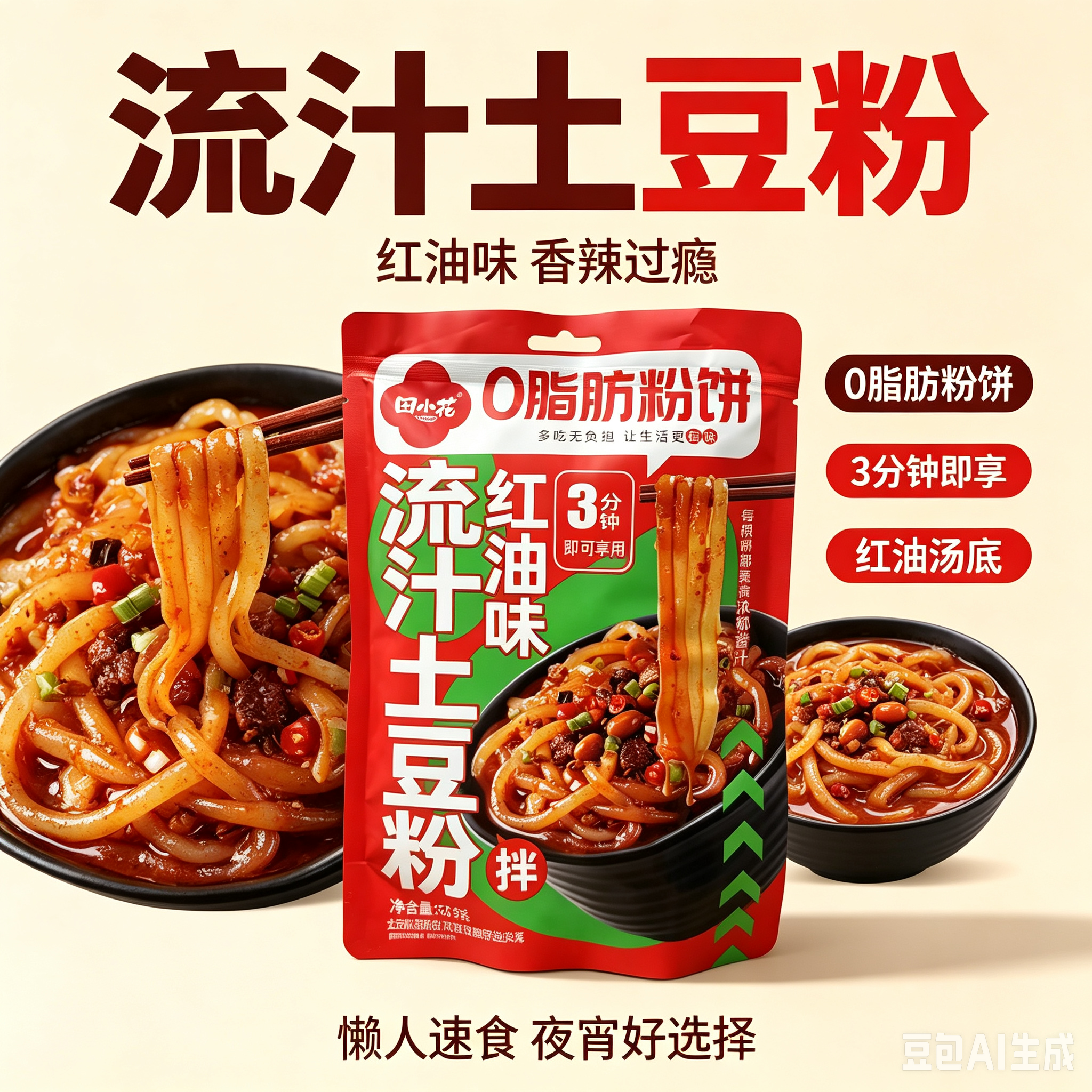 田小花 0脂肪肥汁土豆粉 红油味 0 Fat Fatty Potato Powder Red Oil Flavor 271g