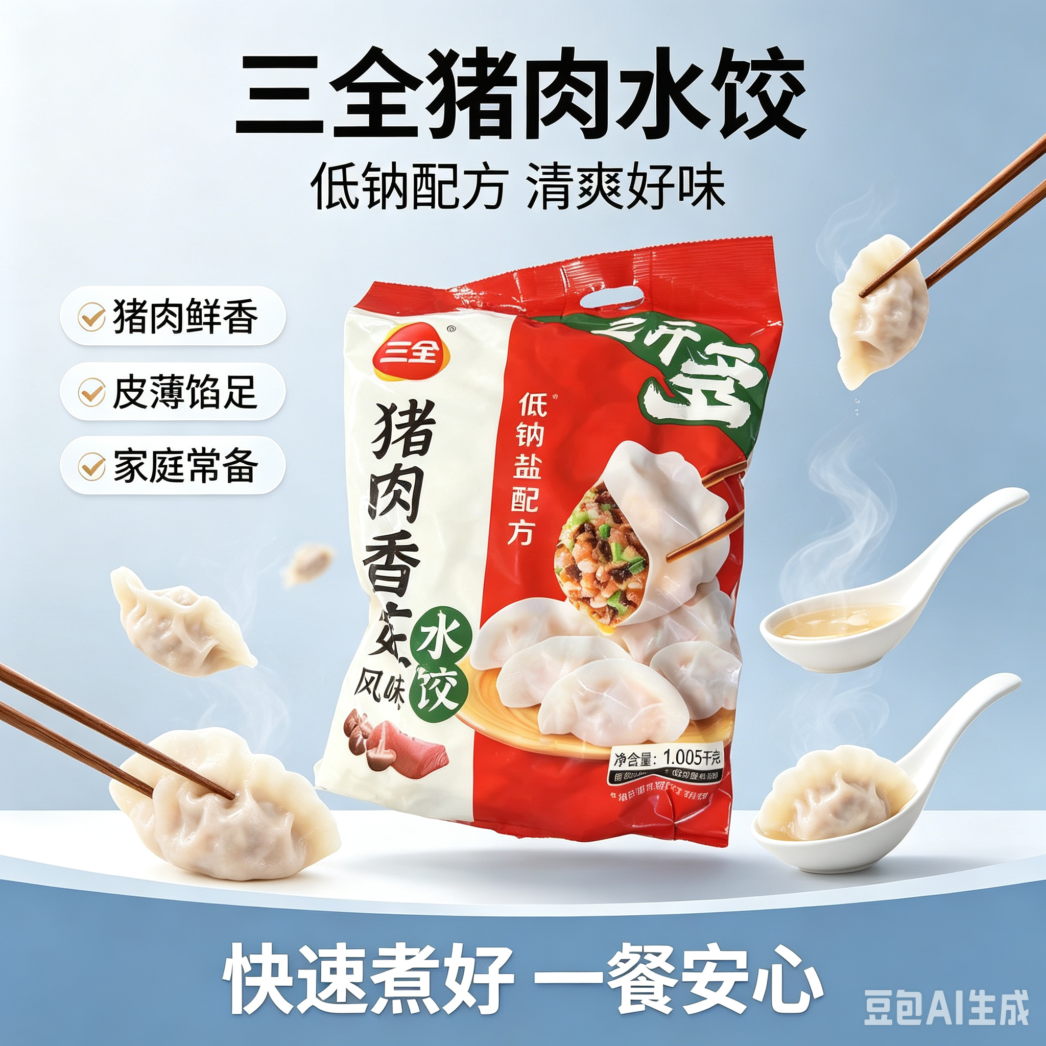 ❄️ 三全 猪肉香菇风味水饺（家庭装） 限仓库自取或配送! Dumpling Fläsk & Svamp 1Kg