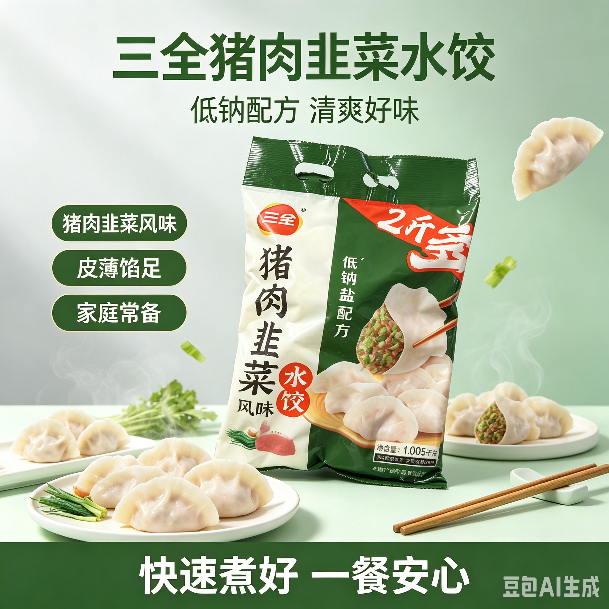 ❄️ 三全 猪肉韭菜风味水饺（家庭装） 限仓库自取或配送! Dumpling Fläsk & Chives 1Kg
