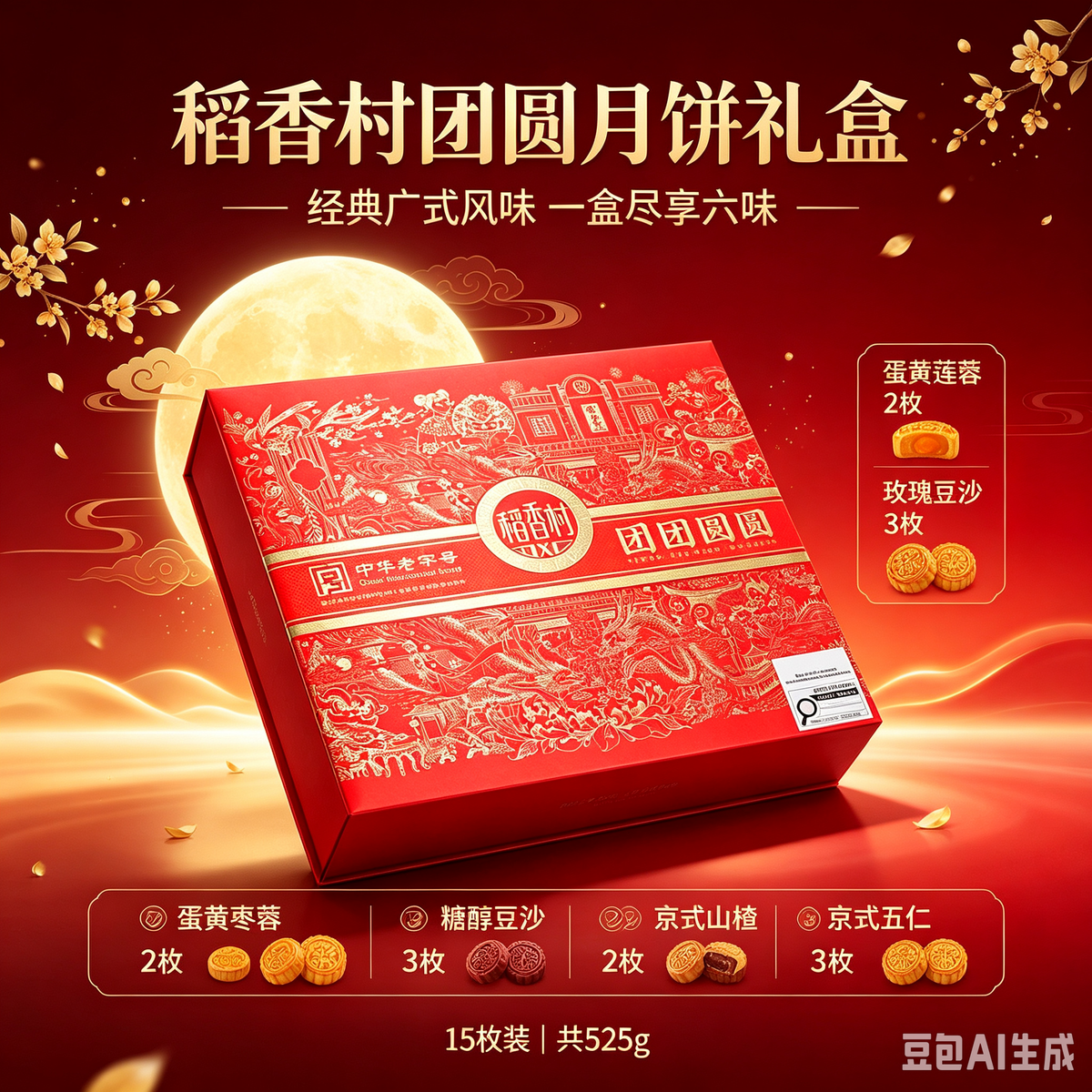 稻香村 团团圆圆月饼礼盒 Reunion Giftbox 525g