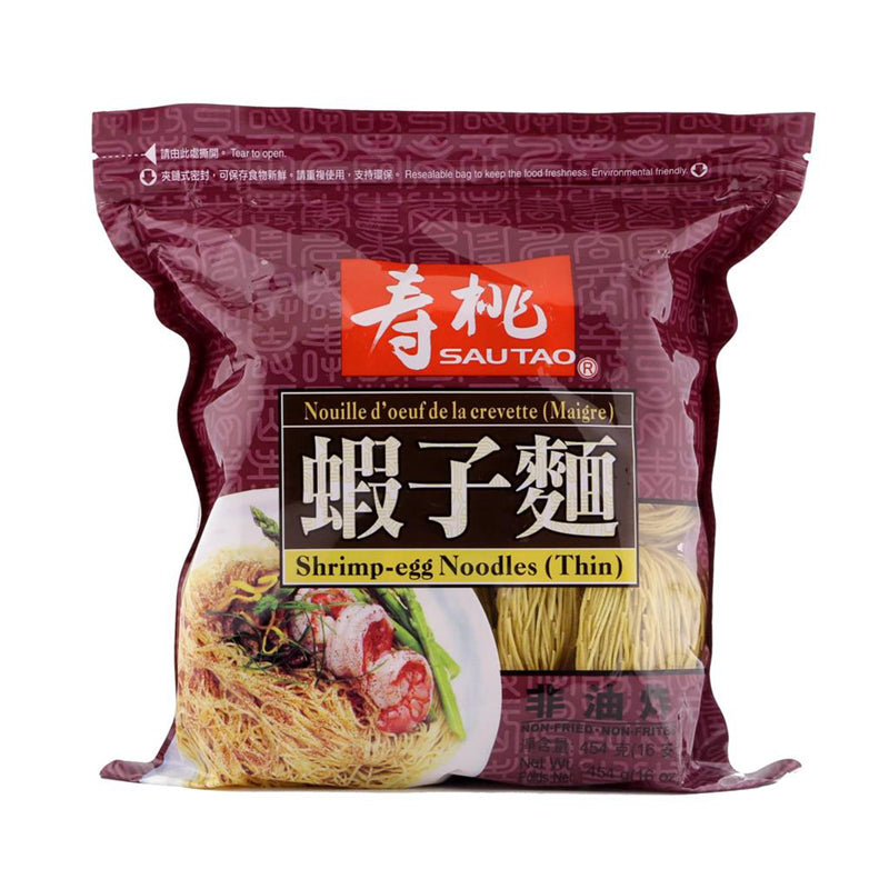 寿桃牌 幼虾子面 Shrimp-egg Noodles-Thin 454g