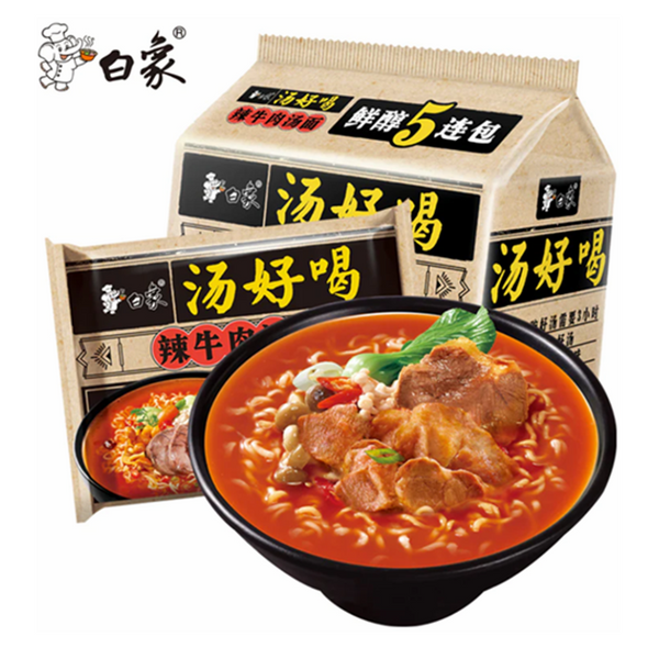 白象 汤好喝 辣牛肉汤面 Inst Noodle Soup Art.Beef spicy 111g*5