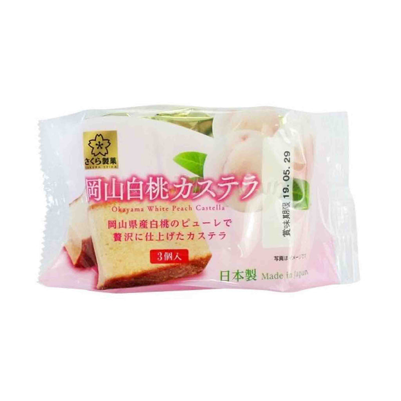 日本 冈山白桃味蛋糕 Sakura Seika Castella White Peach 130g